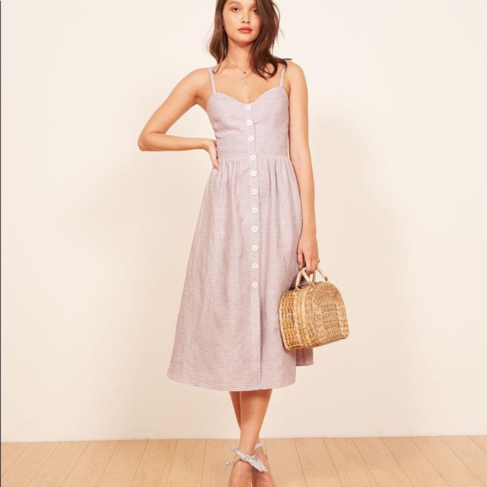 Reformation Thelma Midi Dress in Purple Gingham 12